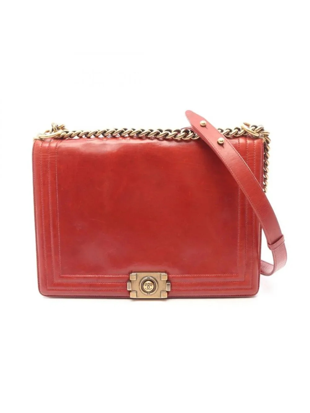 Chanel Shoulder Bag Boy Red Leather Chain